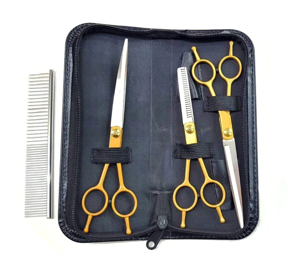 Set De Tijeras 7 Pulgadas 3 Piezas Con Peine  Acero Recto